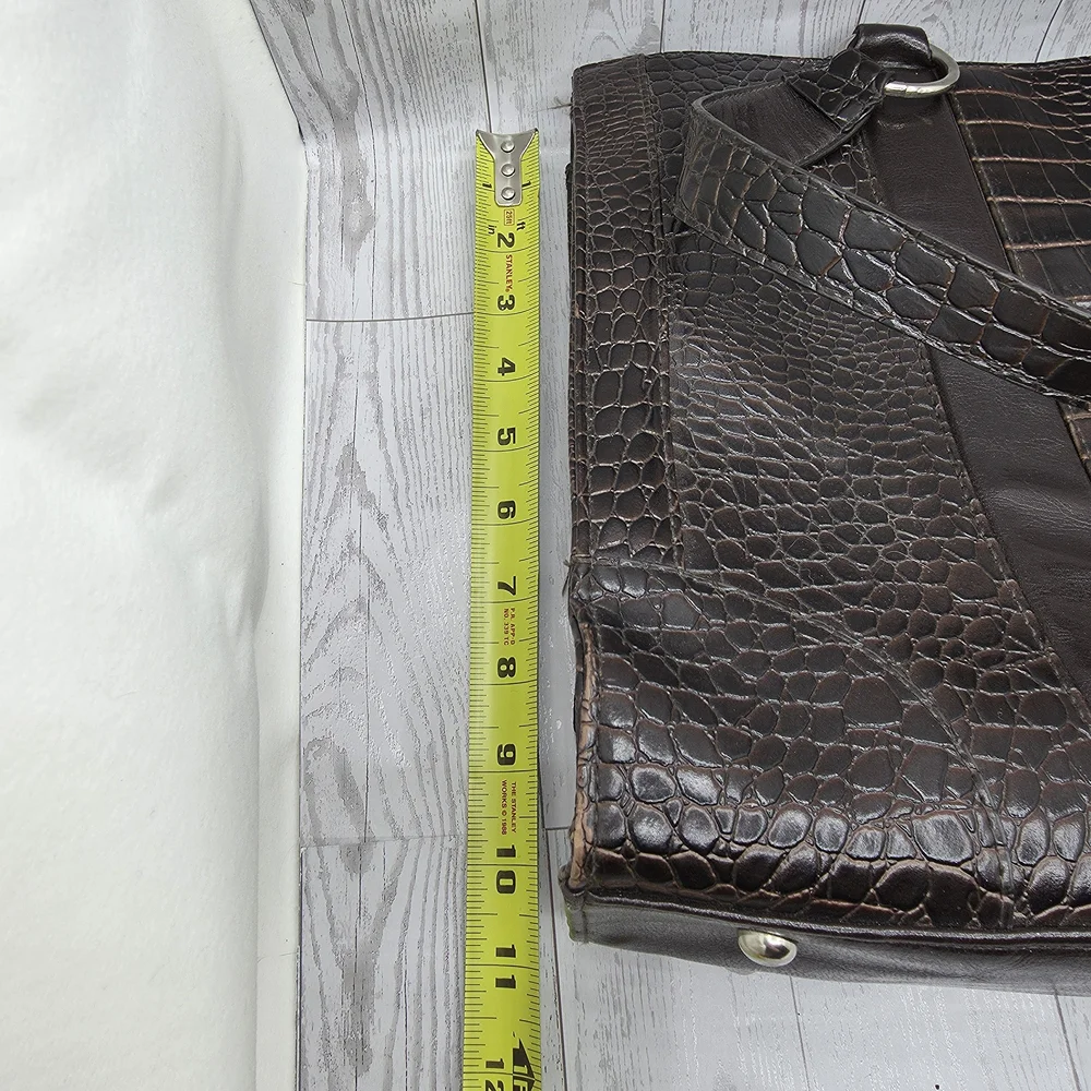 Coldwater Creek Juliana Croco Tote dark brown faux-crocodile exterior‎